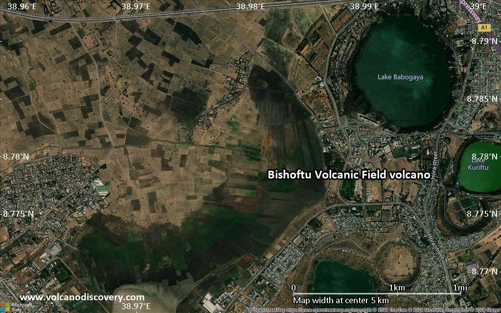 Satellite/aerial-type map of Bishoftu Volcanic Field volcano (scale of few kilometers)