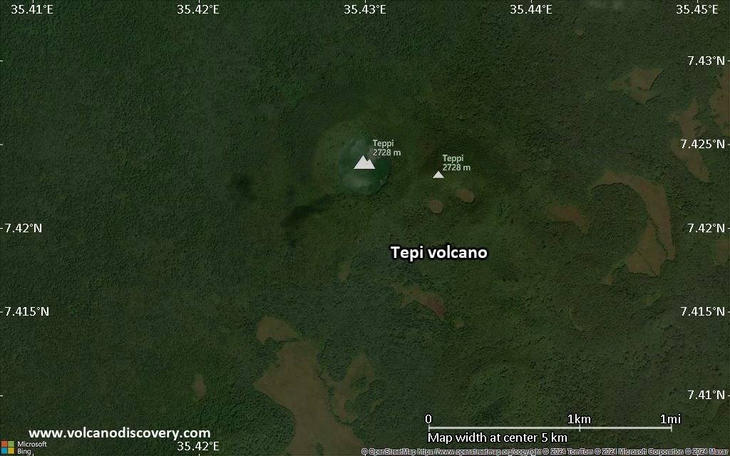 Satellite/aerial-type map of Tepi volcano (scale of few kilometers)