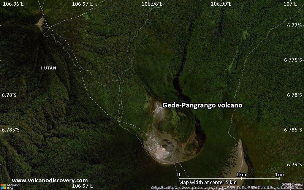 Satellite/aerial-type map of Gede-Pangrango volcano (scale of few kilometers)