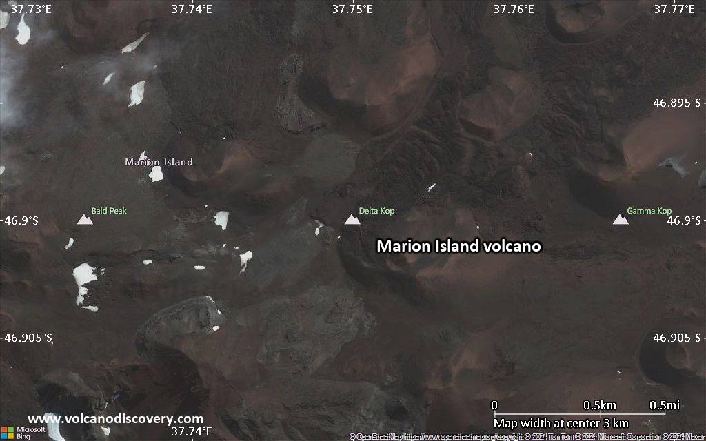 Satellite/aerial-type map of Marion Island volcano (scale of few kilometers)