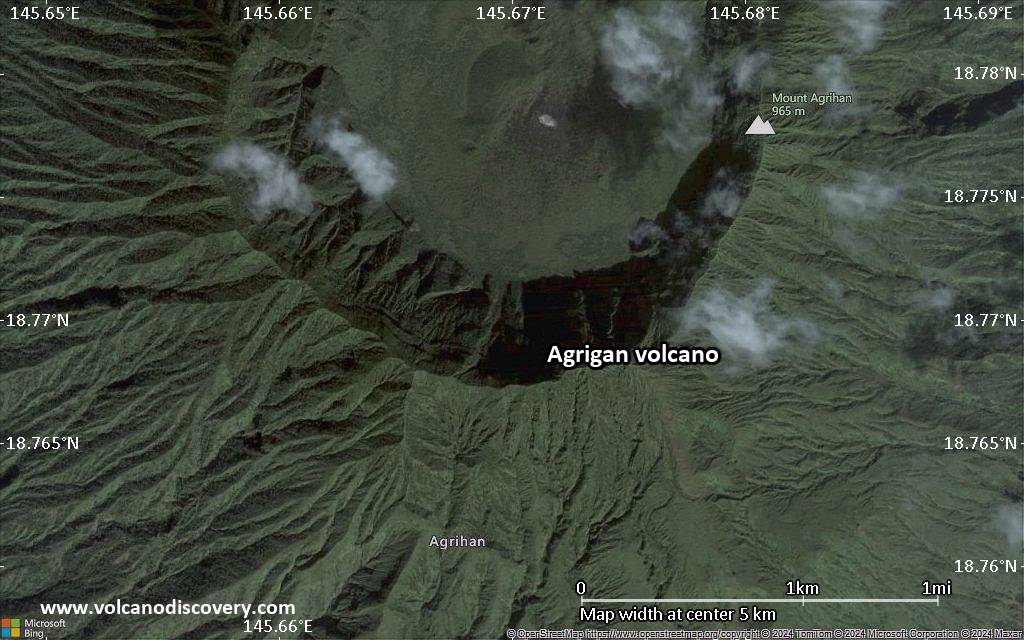 Satellite/aerial-type map of Agrigan volcano (scale of few kilometers)