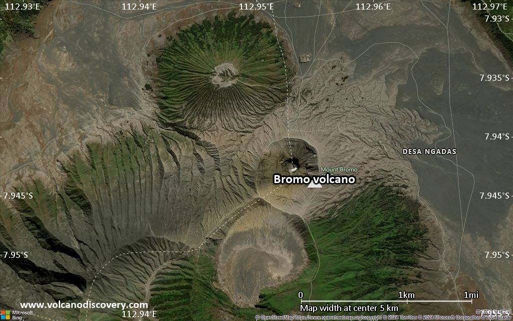 Satellite/aerial-type map of Bromo volcano (scale of few kilometers)
