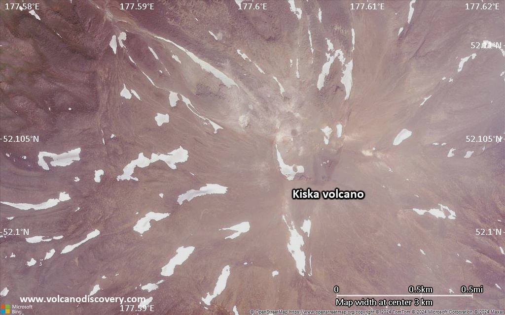 Satellite/aerial-type map of Kiska volcano (scale of few kilometers)