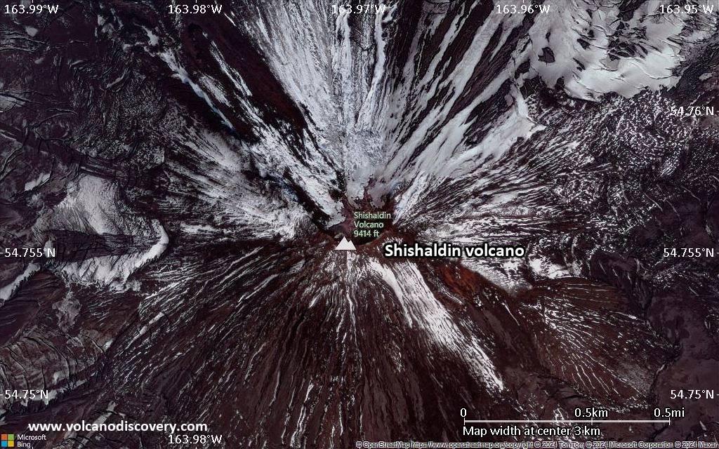 Satellite/aerial-type map of Shishaldin volcano (scale of few kilometers)