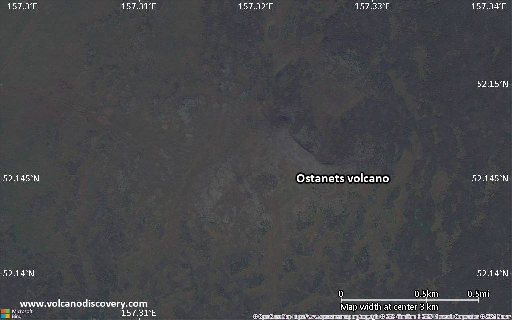 Satellite/aerial-type map of Ostanets volcano (scale of few kilometers)