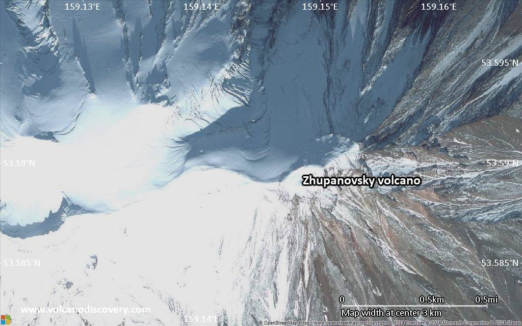 Satellite/aerial-type map of Zhupanovsky volcano (scale of few kilometers)