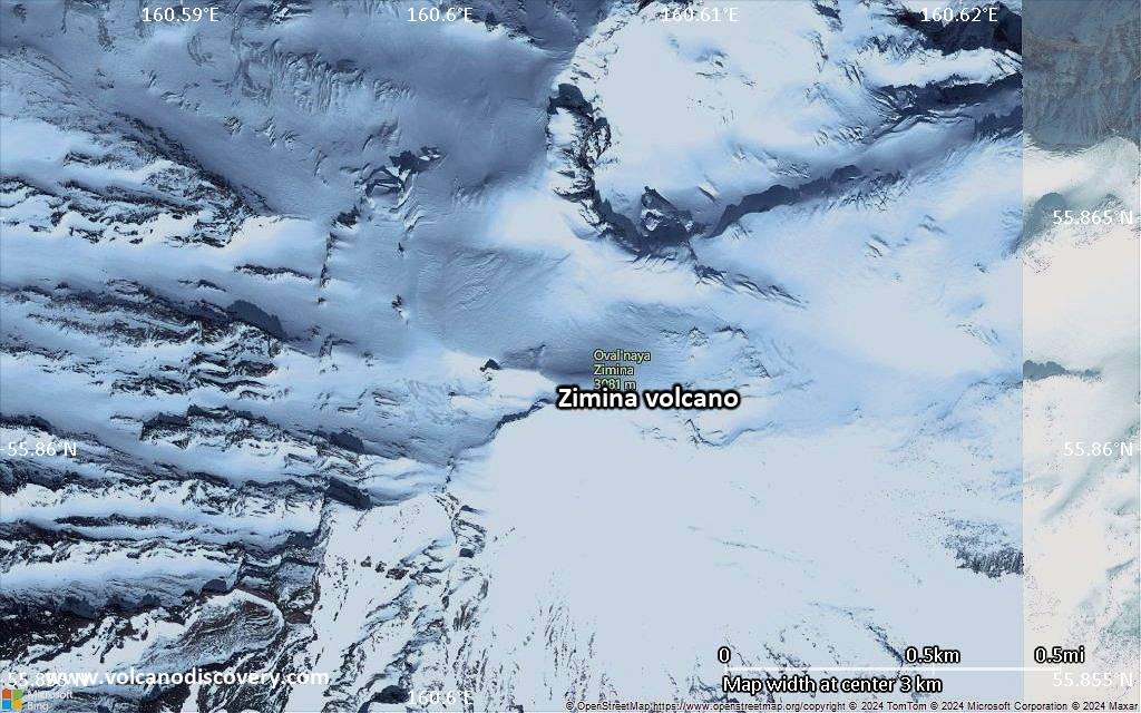Satellite/aerial-type map of Zimina volcano (scale of few kilometers)