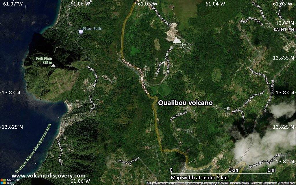Satellite/aerial-type map of Qualibou volcano (scale of few kilometers)