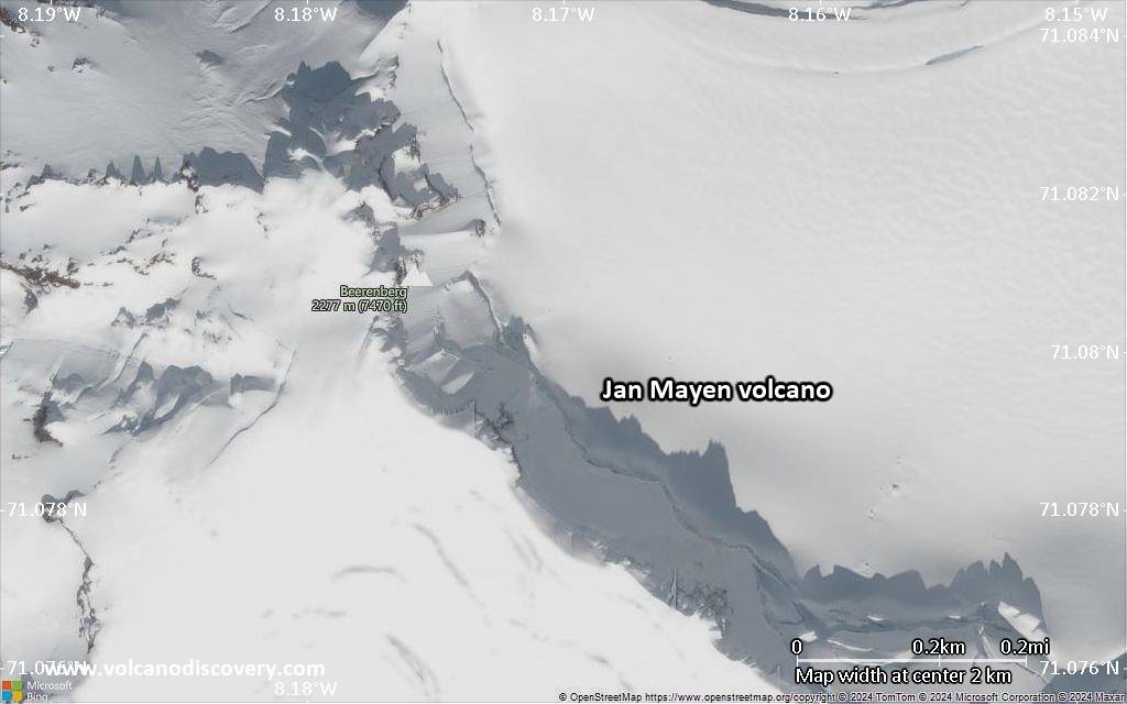 Satellite/aerial-type map of Jan Mayen volcano (scale of few kilometers)