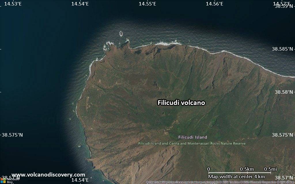 Satellite/aerial-type map of Filicudi volcano (scale of few kilometers)
