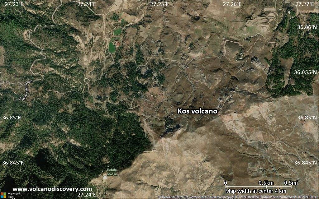 Satellite/aerial-type map of Kos volcano (scale of few kilometers)