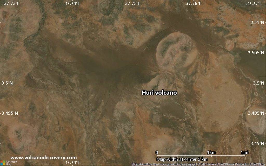 Satellite/aerial-type map of Huri volcano (scale of few kilometers)