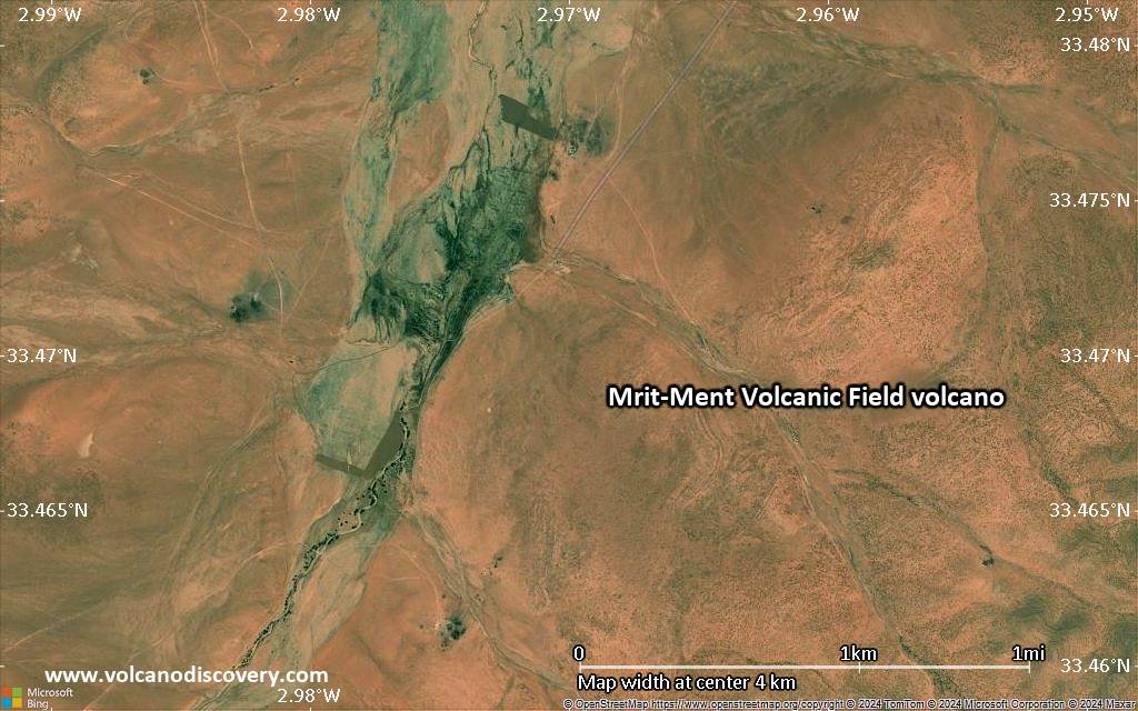 Satellite/aerial-type map of Mrit-Ment Volcanic Field volcano (scale of few kilometers)