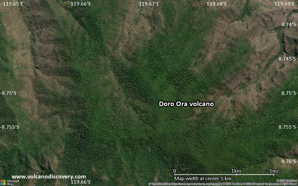 Satellite/aerial-type map of Doro Ora volcano (scale of few kilometers)