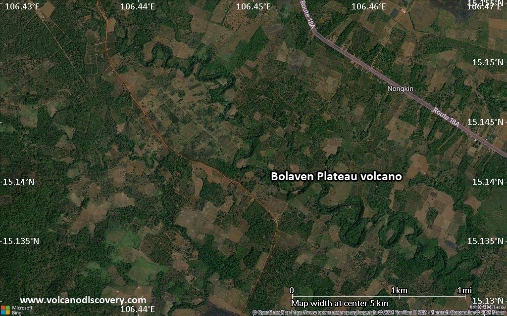 Satellite/aerial-type map of Bolaven Plateau volcano (scale of few kilometers)