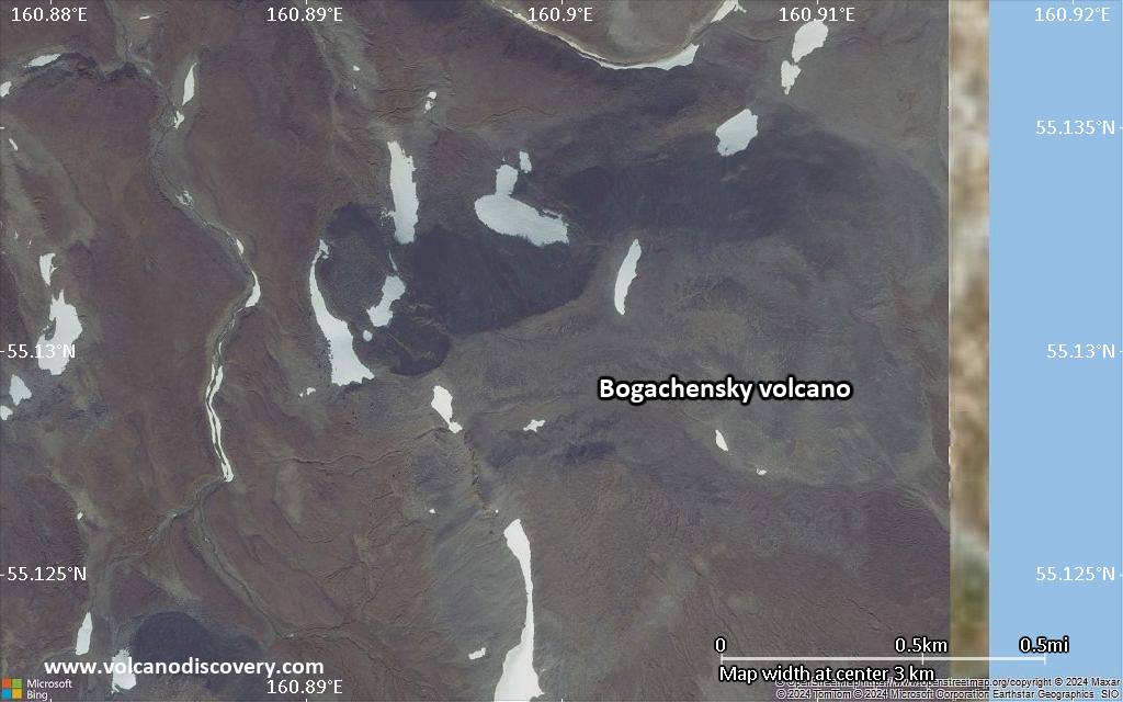Satellite/aerial-type map of Bogachensky volcano (scale of few kilometers)