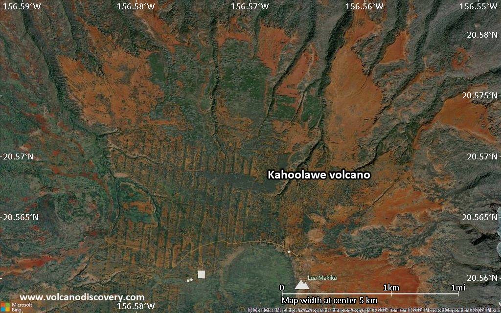 Satellite/aerial-type map of Kahoolawe volcano (scale of few kilometers)