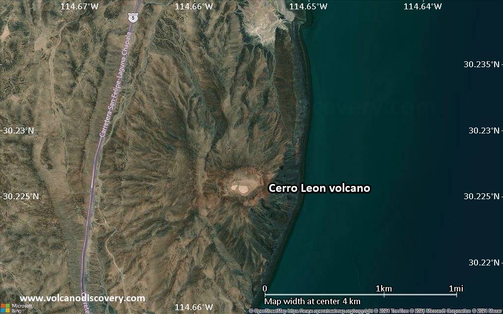 Satellite/aerial-type map of Cerro Leon volcano (scale of few kilometers)