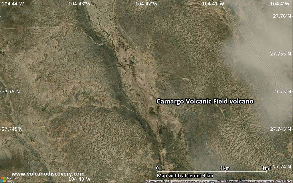 Satellite/aerial-type map of Camargo Volcanic Field volcano (scale of few kilometers)