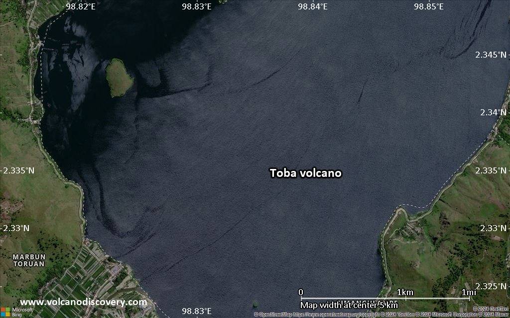 Satellite/aerial-type map of Toba volcano (scale of few kilometers)
