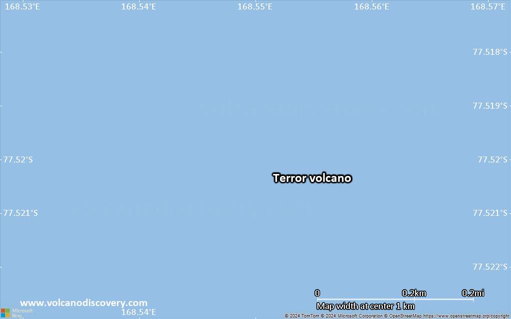 Satellite/aerial-type map of Terror volcano (scale of few kilometers)