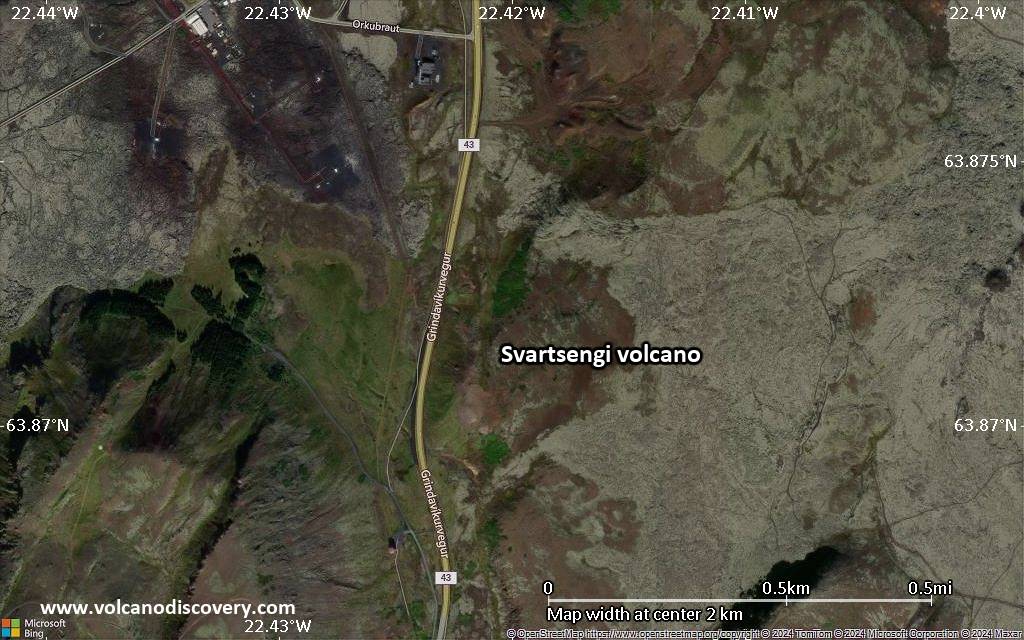 Satellite/aerial-type map of Svartsengi volcano (scale of few kilometers)