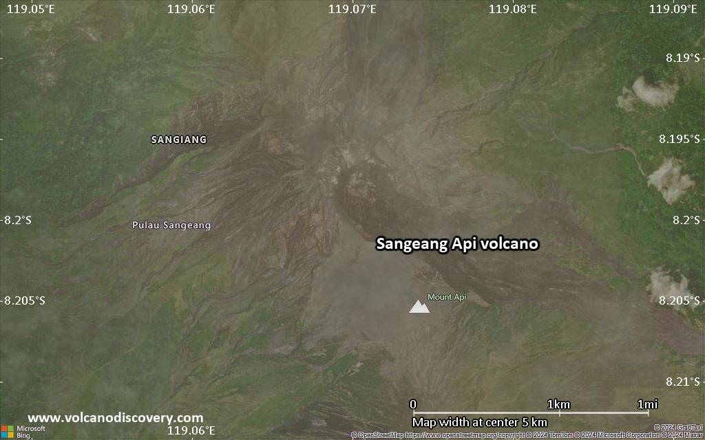 Satellite/aerial-type map of Sangeang Api volcano (scale of few kilometers)