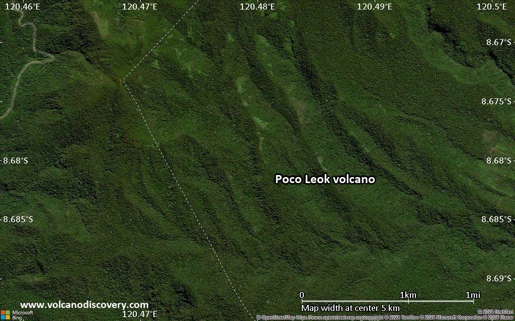 Satellite/aerial-type map of Poco Leok volcano (scale of few kilometers)