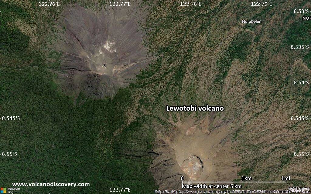 Satellite/aerial-type map of Lewotobi volcano (scale of few kilometers)