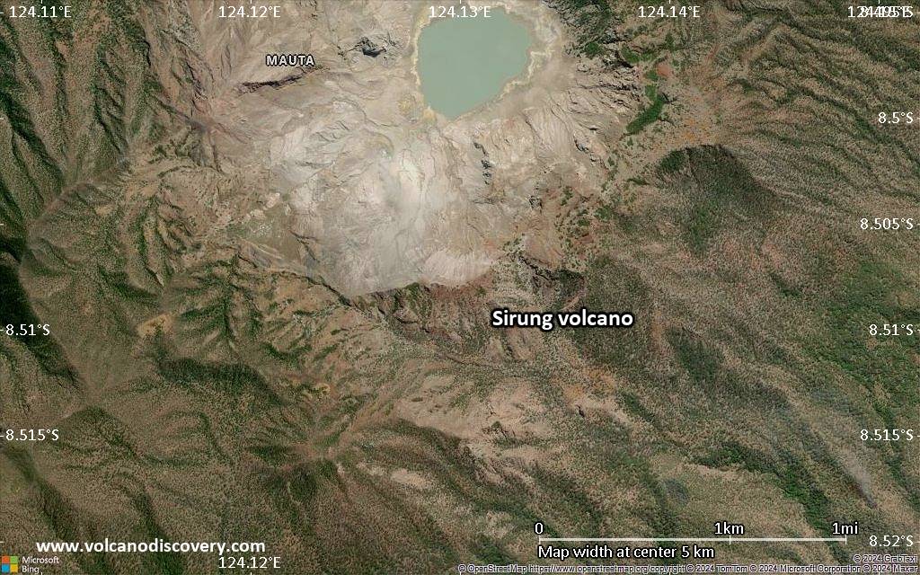 Satellite/aerial-type map of Sirung volcano (scale of few kilometers)