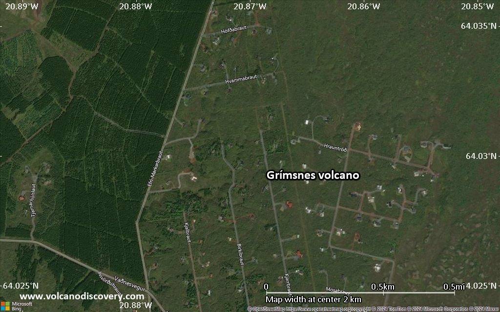 Satellite/aerial-type map of Grímsnes volcano (scale of few kilometers)