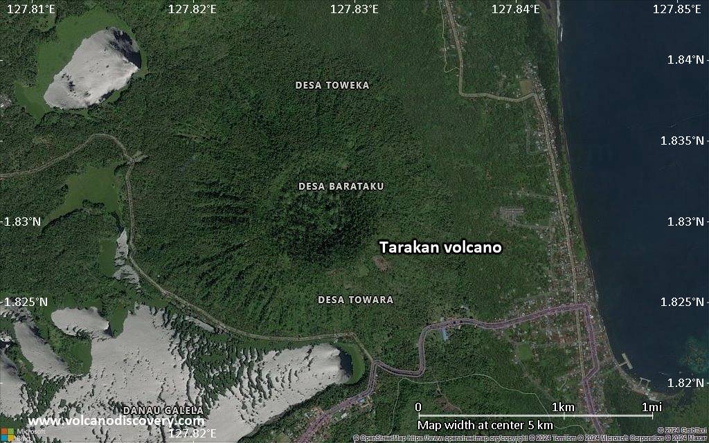 Satellite/aerial-type map of Tarakan volcano (scale of few kilometers)