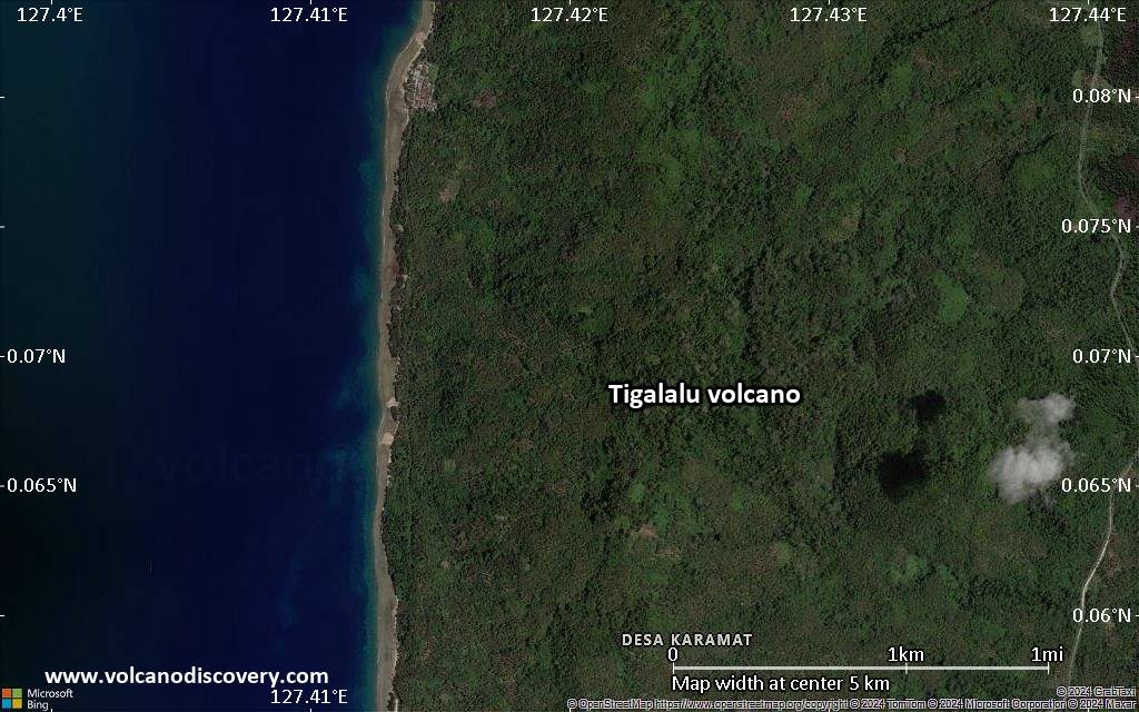 Satellite/aerial-type map of Tigalalu volcano (scale of few kilometers)