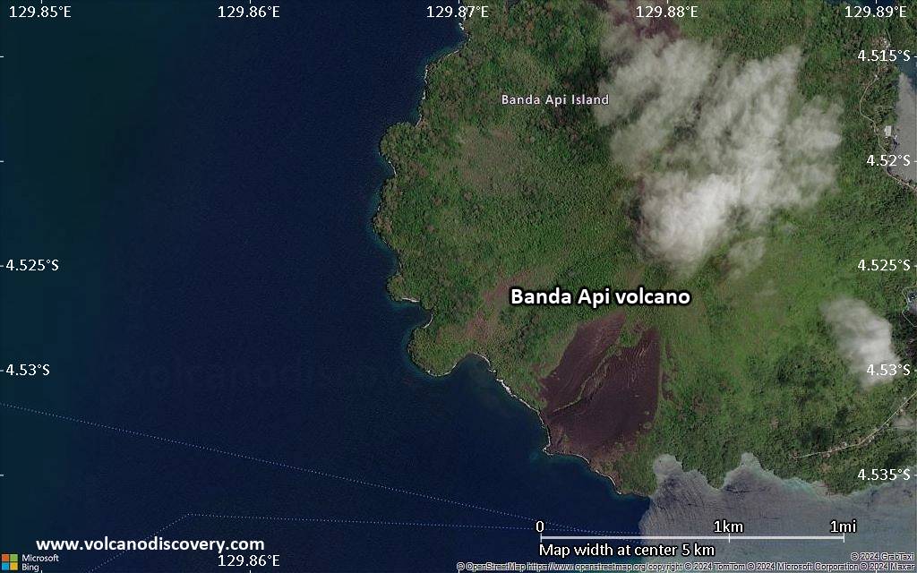 Satellite/aerial-type map of Banda Api volcano (scale of few kilometers)