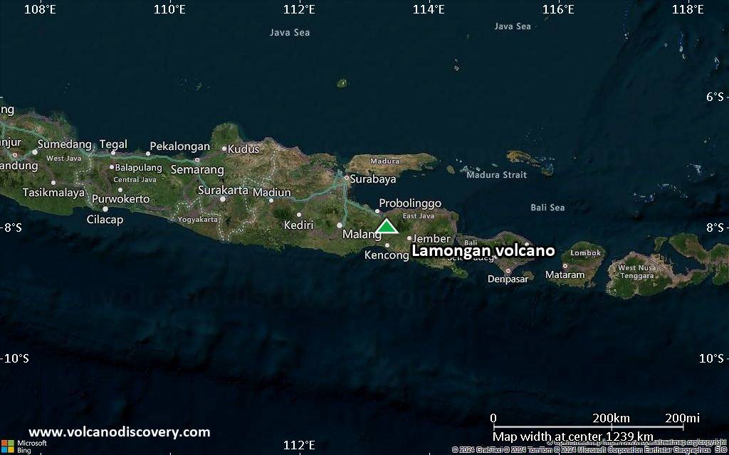 Satellite/aerial-type map of Lamongan volcano (region scale small)