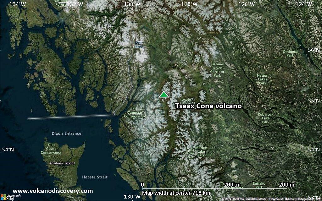 Satellite/aerial-type map of Tseax Cone volcano (region scale small)