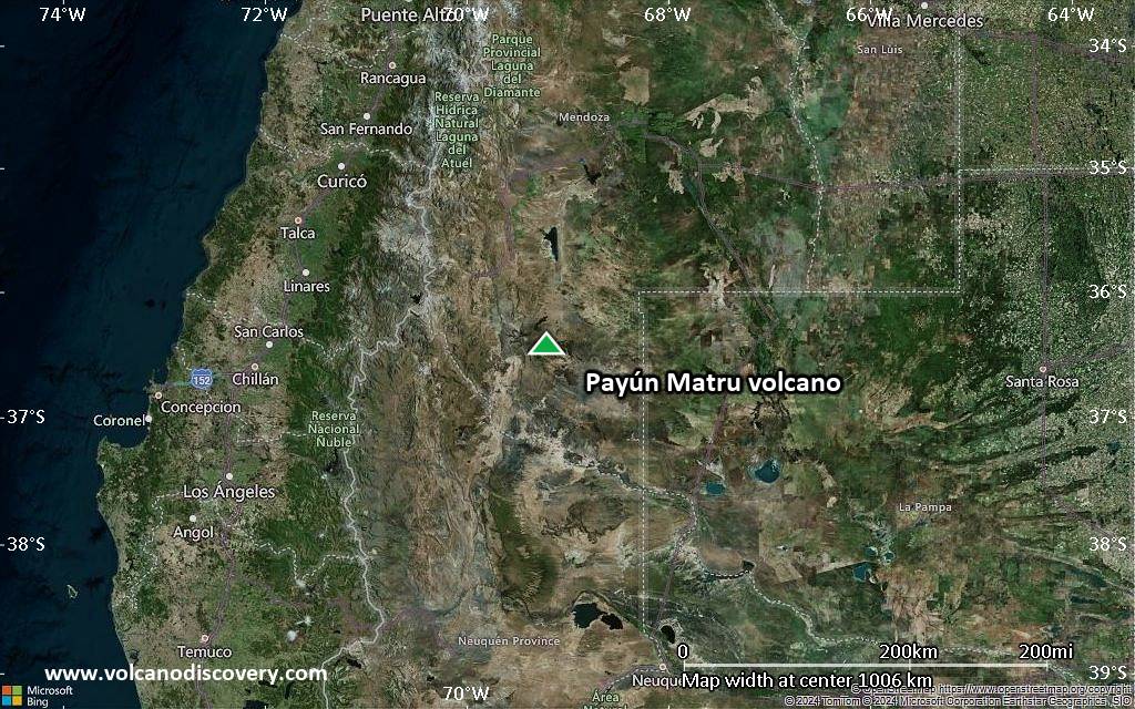 Satellite/aerial-type map of Payún Matru volcano (region scale small)