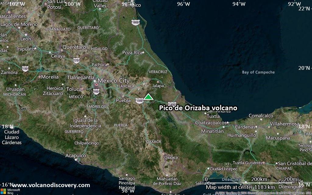 Satellite/aerial-type map of Pico de Orizaba volcano (region scale small)