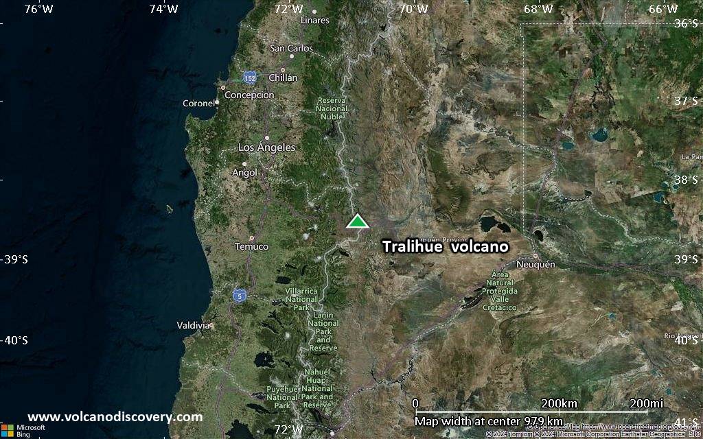 Satellite/aerial-type map of Tralihue volcano (region scale small)