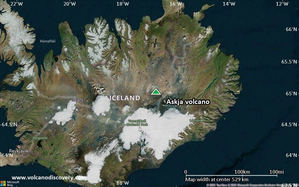 Satellite/aerial-type map of Askja volcano (region scale small)