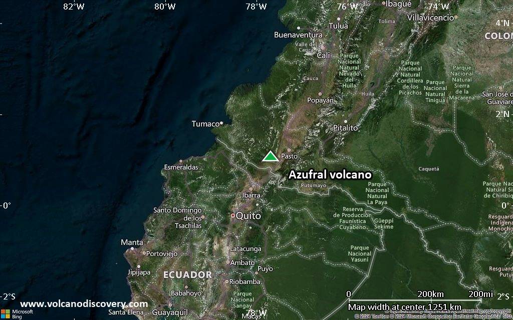 Satellite/aerial-type map of Azufral volcano (region scale small)