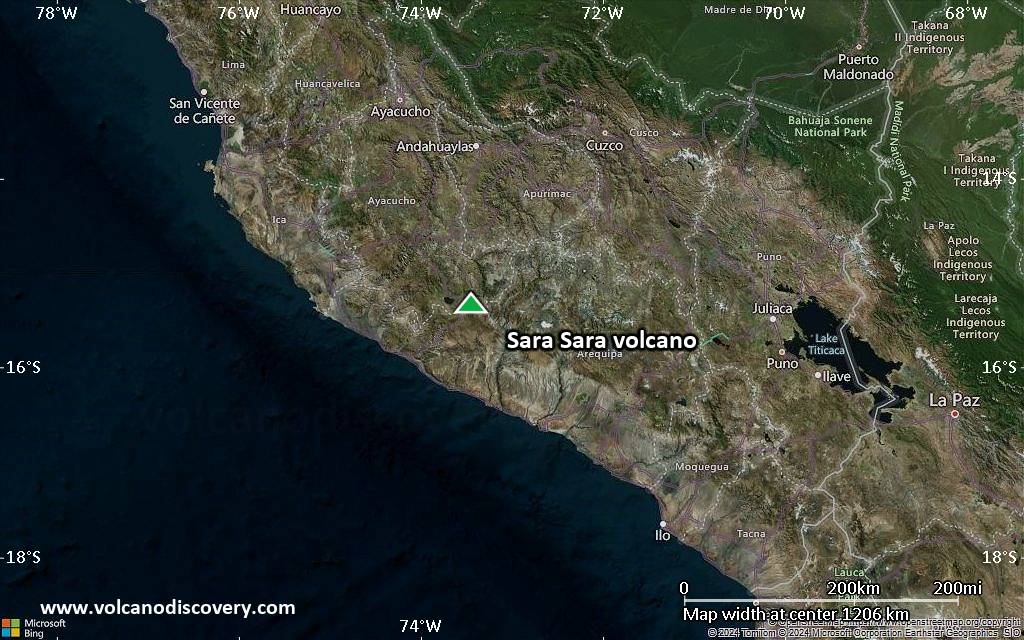 Satellite/aerial-type map of Sara Sara volcano (region scale small)