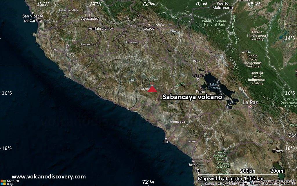 Satellite/aerial-type map of Sabancaya volcano (region scale small)