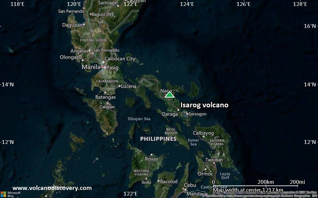 Satellite/aerial-type map of Isarog volcano (region scale small)