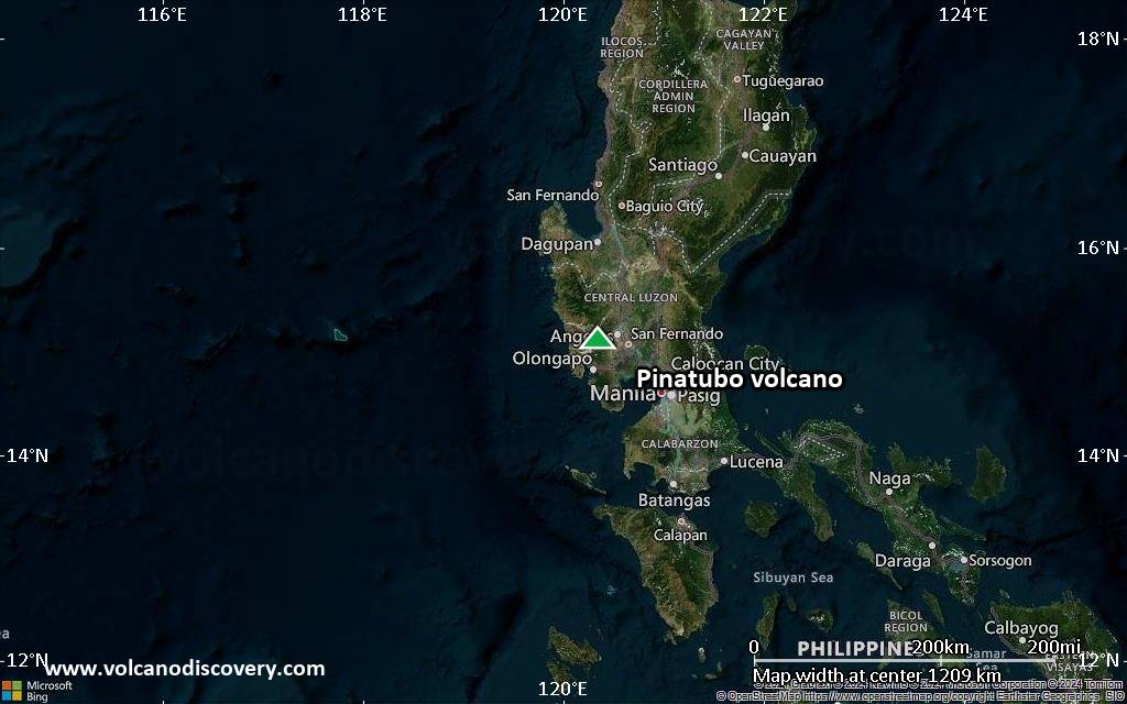 Satellite/aerial-type map of Pinatubo volcano (region scale small)