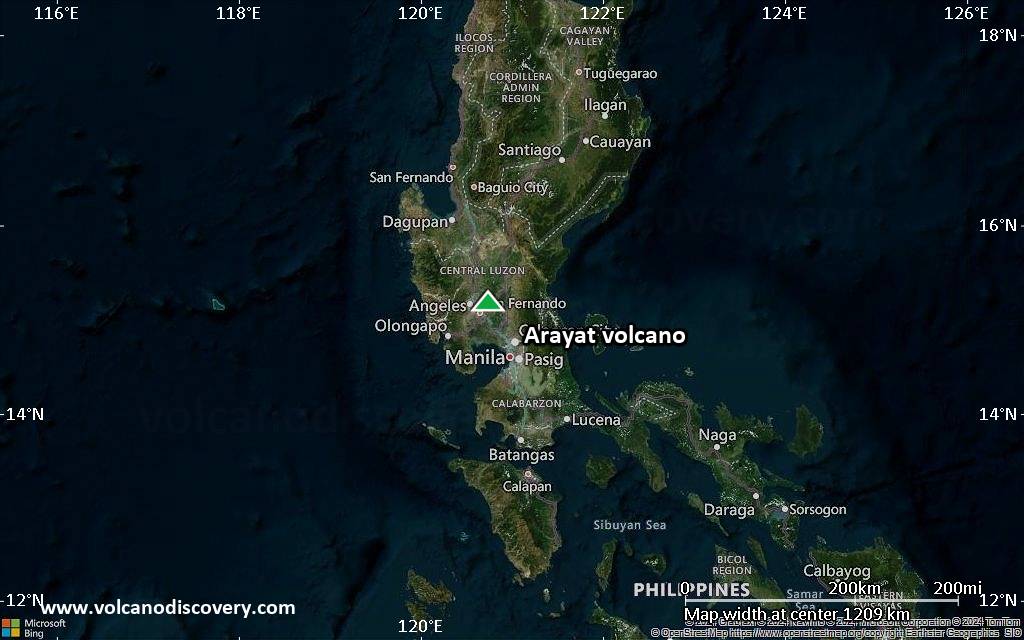 Satellite/aerial-type map of Arayat volcano (region scale small)