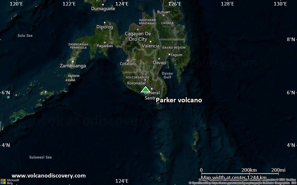 Satellite/aerial-type map of Parker volcano (region scale small)