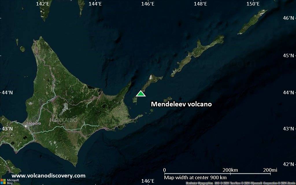 Satellite/aerial-type map of Mendeleev volcano (region scale small)