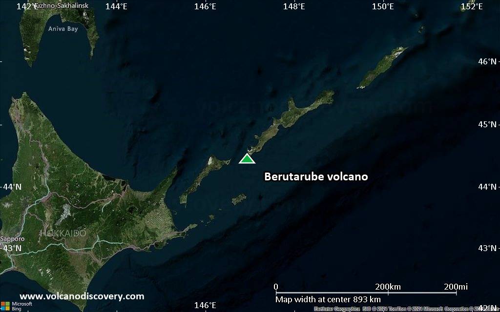 Satellite/aerial-type map of Berutarube volcano (region scale small)