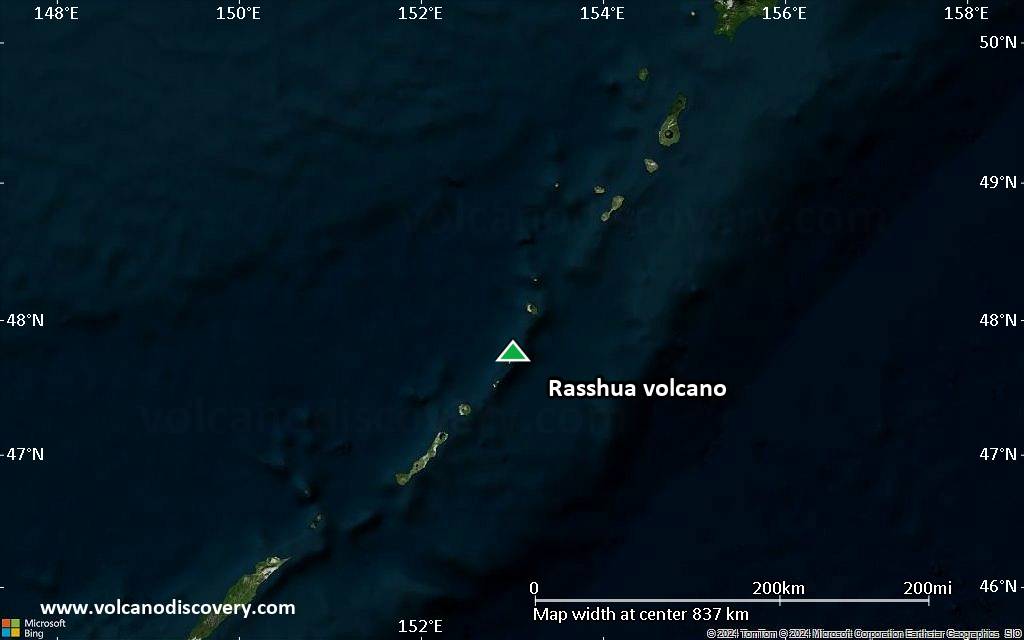 Satellite/aerial-type map of Rasshua volcano (region scale small)